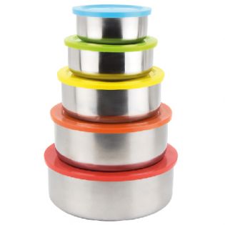 T59-SET 5 BOLS ACERO INOXIDABLE CON TAPA