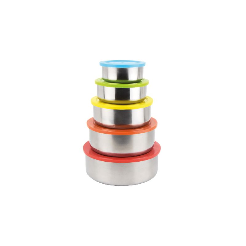 T59-SET 5 BOLS ACERO INOXIDABLE CON TAPA
