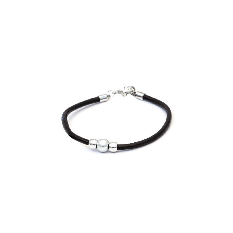 JJ11-PULSERA PIEL MARRON CON PERLA