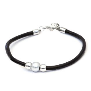 JJ11-PULSERA PIEL MARRON CON PERLA